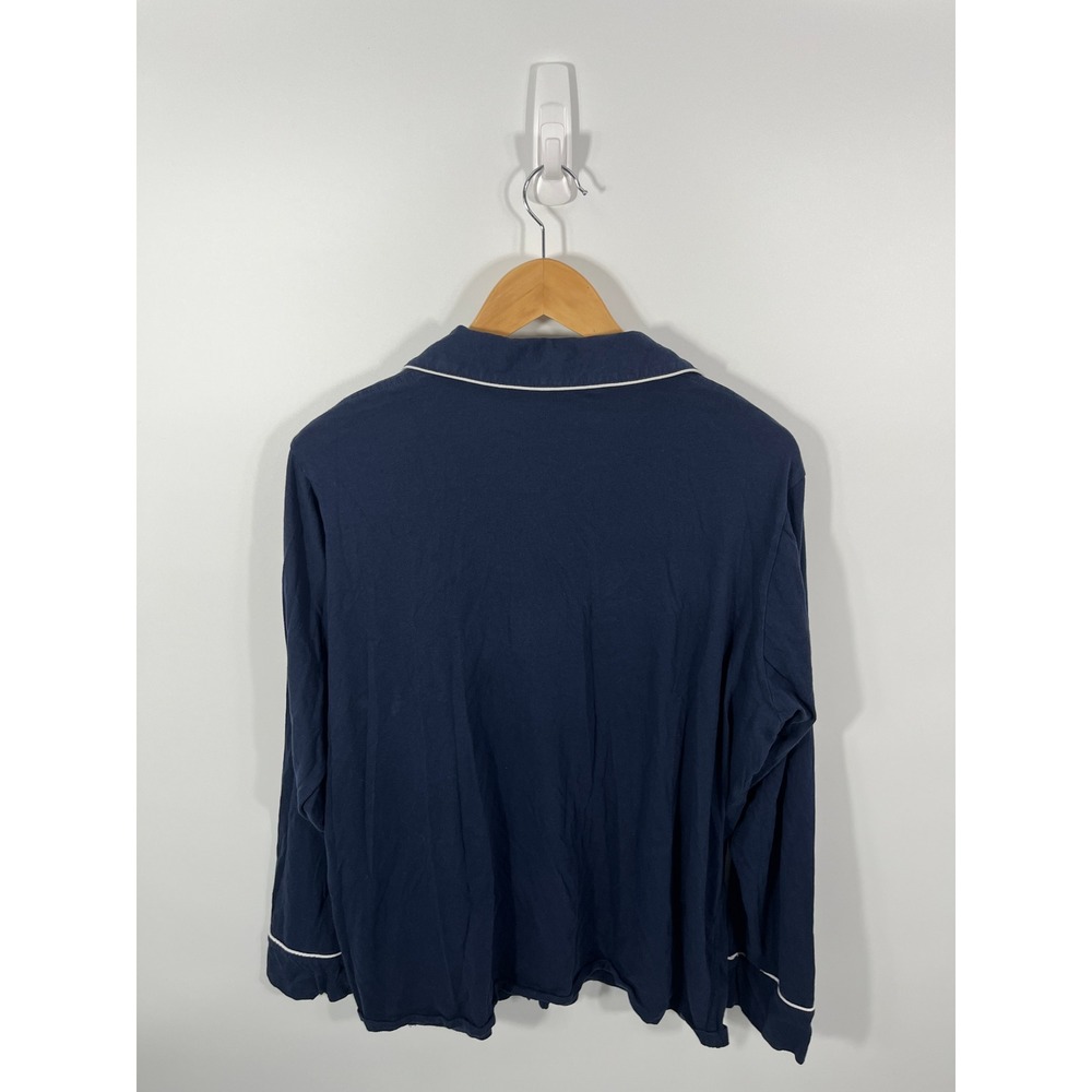 J Crew End-On-End 100% Cotton Pajama Set Womens 2X Navy Blue Contrast Piping - Picture 3 of 13